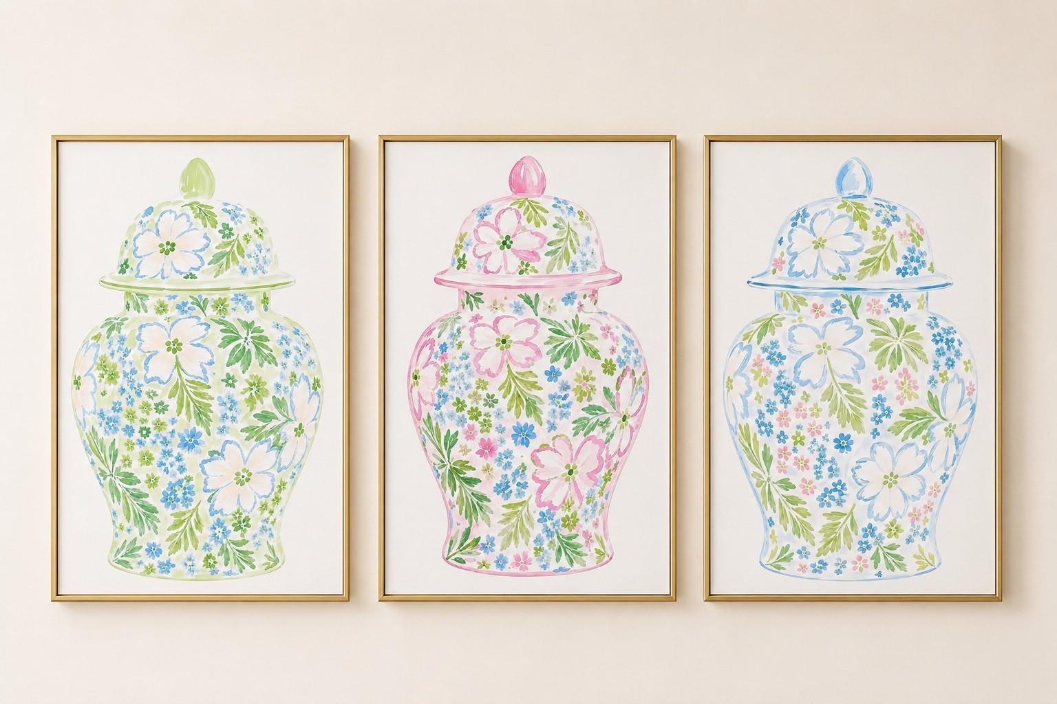 Preppy, colorful, and full of charm 🌸💙 These hand-painted floral ginger jar prints bring the prettiest pop of pink, blue, and green to any space. Perfect for a coastal bedroom, dorm room, gallery wall, or grandmillennial-inspired home. I love all three styled together for an easy statement wall! ✨

#LTKHome #WallArt #GingerJar #PreppyDecor #CoastalDecor #Grandmillennial #DormDecor #GalleryWall #PinkAndBlue #HomeDecor #PrintableWallArt #EtsyFinds

#LTKdayinmylife #LTKSeasonal #LTKHome