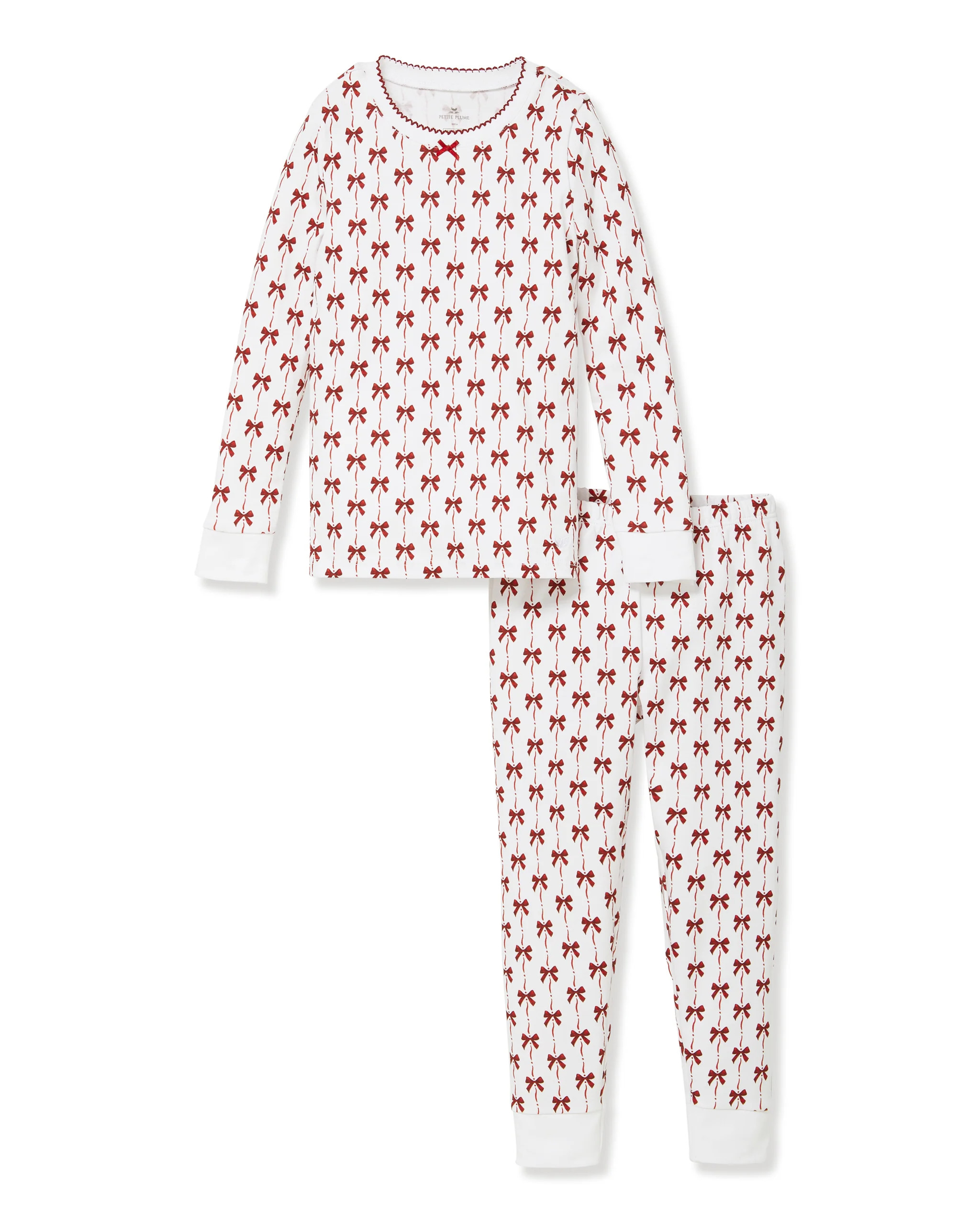 Kid's Pima Snug Fit Pajama Set in Blissful Bows | Petite Plume
