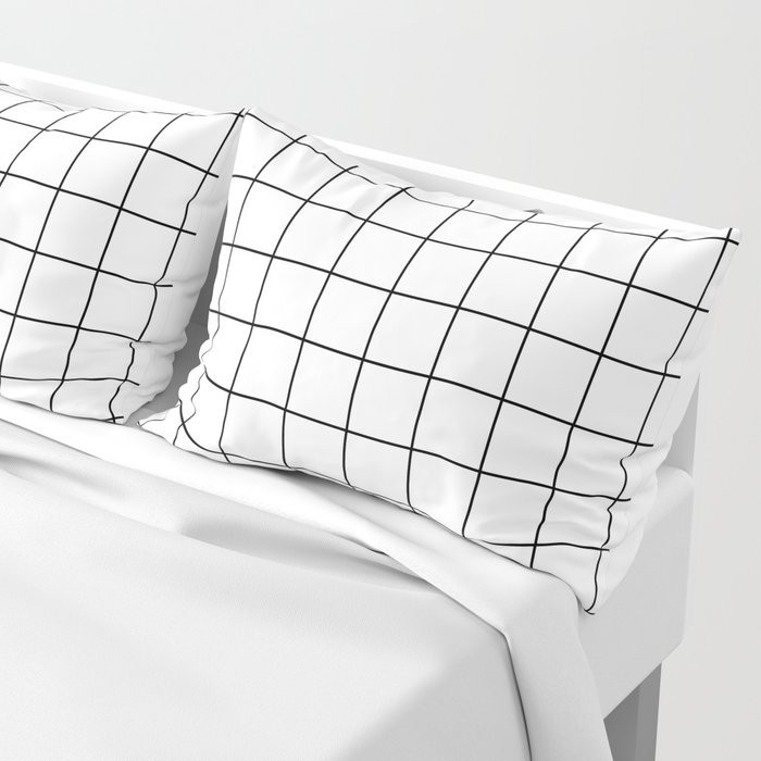 Grid Pattern Stripes Lines Black and White Minimalist Geometric Stripe Line Pillow Sham | Society6