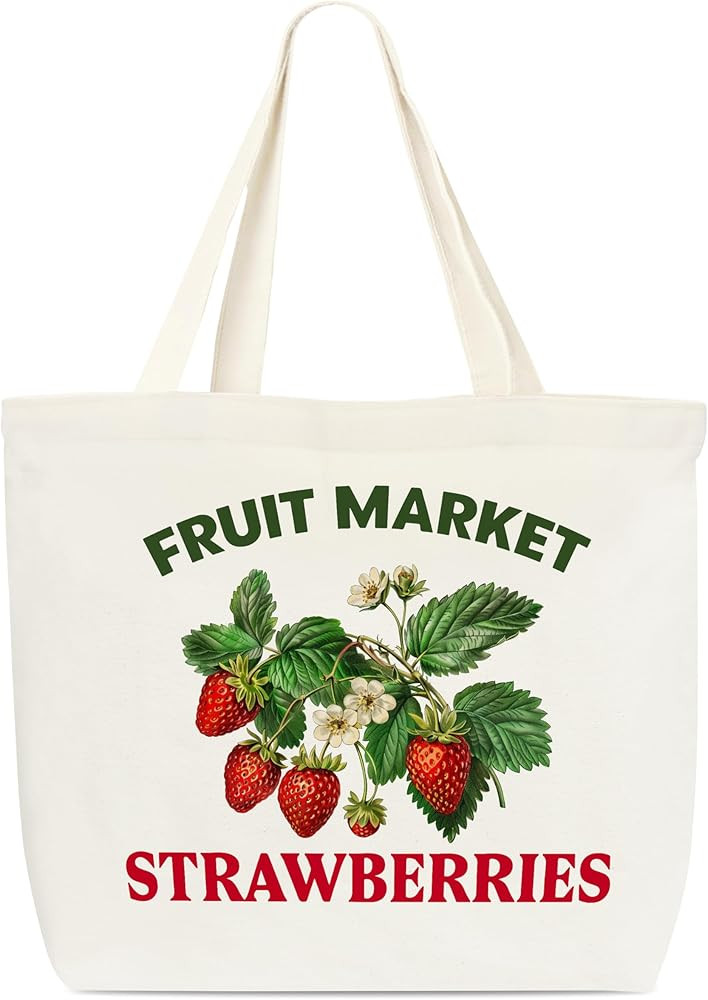 Canvas Tote Bag, Strawberry Tote Bag For Women, Strawberry Themed Gifts For Strawberry Lovers, Fu... | Amazon (US)