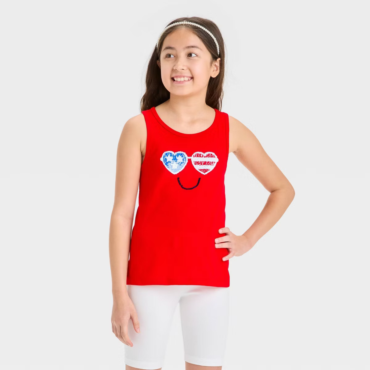 Girls' Flip Sequin 4th of July 'Sunglasses' Tank Top - Cat & Jack™ Red | Target