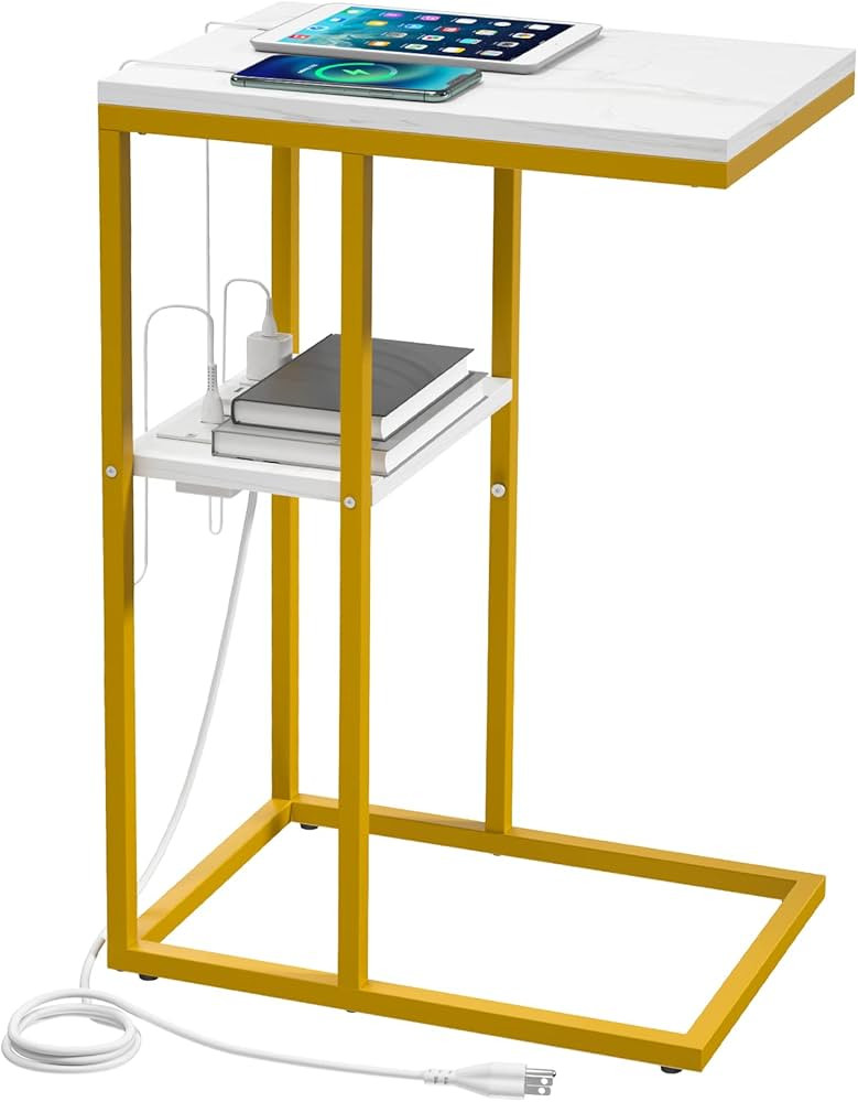 Yoobure C Shaped End Table with Charging Station, Small Side Tables for Living Room, Bedroom, Sof... | Amazon (US)