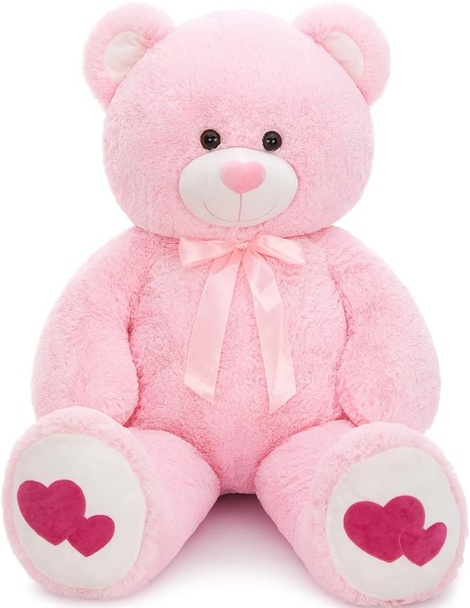 MaoGoLan Giant Pink Teddy Bear Plush 47",Big Bear Stuffed Animal with Heart Footprints and Heart ... | Amazon (US)