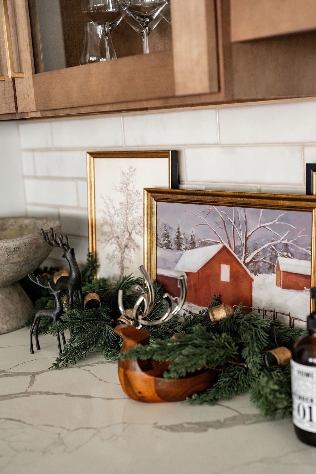 A little winter magic on the counter 🤍🎄 Loving these gold-framed Target winter art prints, faux evergreen garland, bronze amazon reindeer and the cutest wooden reindeer bowl accent. Perfect inspo for Christmas kitchen decor, holiday countertop styling, neutral Christmas decorating, modern classic holiday home, and LTK Christmas finds. ✨

Do you want to bring our dreamy Modern Classic style interior design into your own home? 🏡 You’re in luck! Reserve our Online Interior Design packages today -> https://porcheandco.com/edesign ✨ We can’t wait to work with you & design your home with #porcheandco



#LTKSeasonal #LTKHome #LTKHoliday