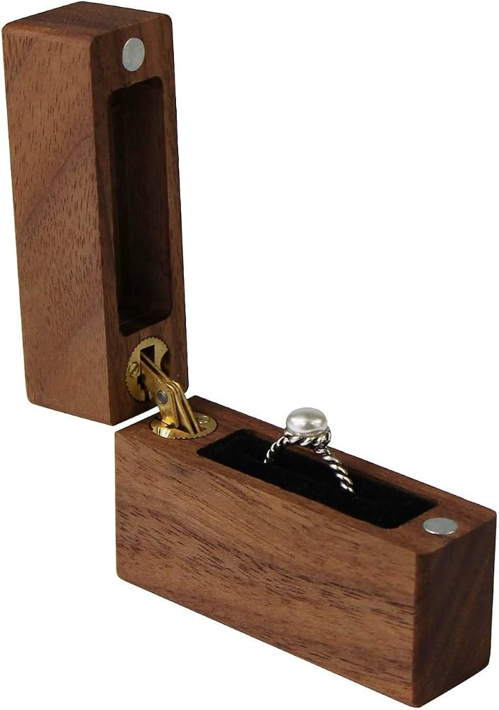 UOOOM Wood Ring Box Portable Small Slim Walnut Ring Case | Amazon (US)