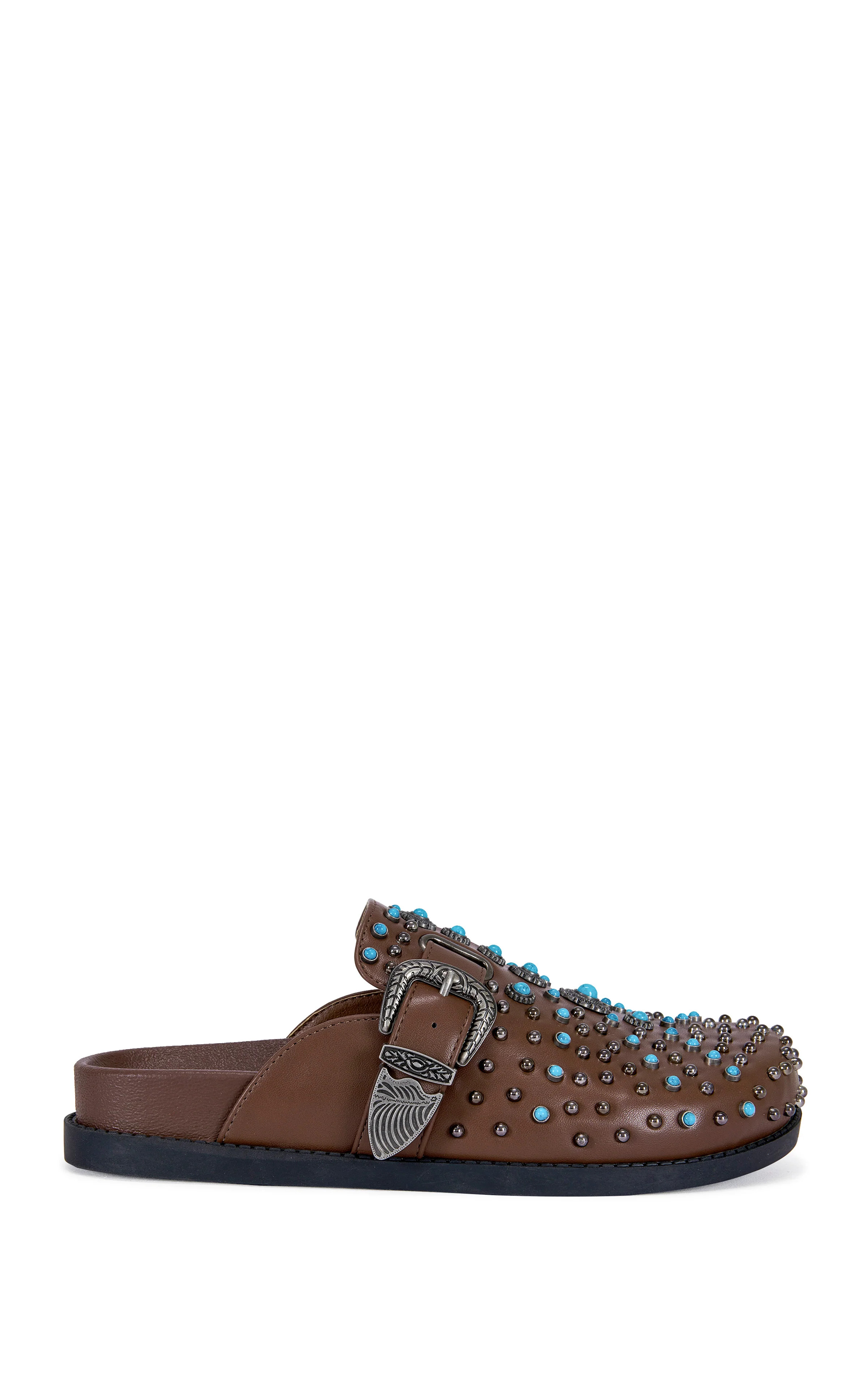 FLAIR-BROWN TURQUOISE FLAT MULE | Azalea Wang