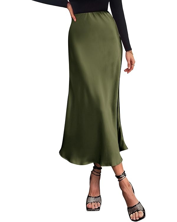 BTFBM 2025 Womens Summer Fall Long Satin Skirt Silk Elegant High Waist Cocktail Party Wedding Flo... | Amazon (US)