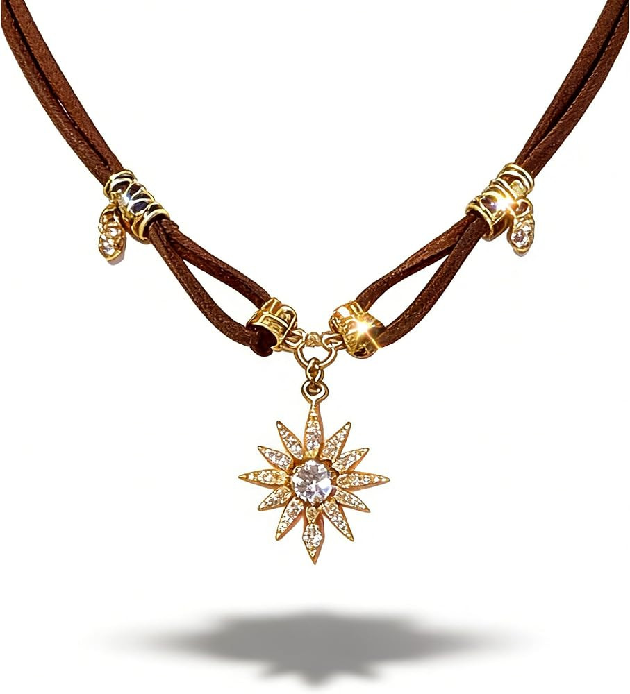 Western Vintage Sun Collarbone Necklace for Women – Leather Choker with Alloy Sun Pendant, Fash... | Amazon (US)