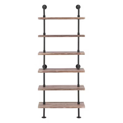 Modern Industrial 6-Tier Iron Pipe wall Mount Ladder Shelf Distressed Wood - Danya B. | Target