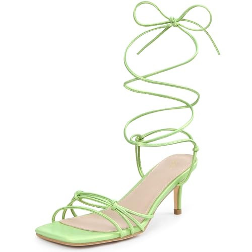 Perphy Strappy Kitten Heel Lace Up Square Toe Lime Green Strappy Heels Sandals for Women 8 m US | Amazon (US)