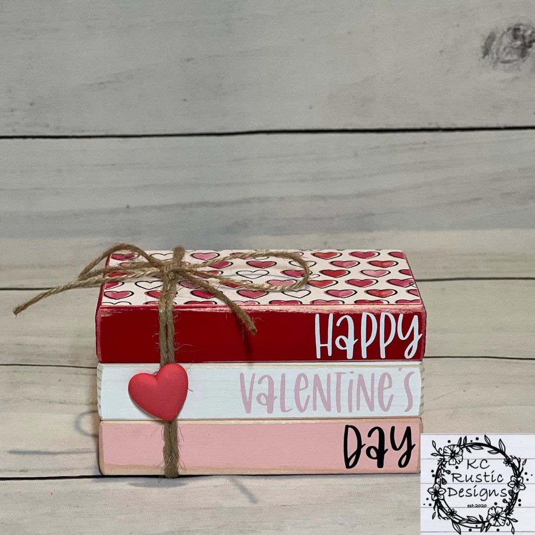 Valentines books/Valentine’s Day decor/ tiered tray decor/ wood books/mini book bundle/Happy Va... | Etsy (US)