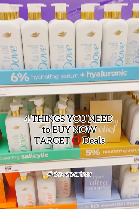 4 Things You Need to Buy at Target! It’s time to Glow Up! Experience summer to the fullest with the essential skincare essentials from Dove and Dove Men+Care. From refreshing body washes to nourishing deodorant sticks! 

•Dove Glow Recharge Serum Body Wash
•Dove Hydration Boost Serum Body Wash
•Dove Men+Care Aloe & Bamboo Whole Body Deodorant Stick
•Dove VitaminCare + Aluminum-Free Lavender Chamomile Deodorant Stick

#LTKxTarget #LTKbeauty #LTKfamily