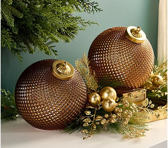 Set of (2) 8" Diamond Glass Tabletop Ornaments by Valerie - QVC.com | QVC