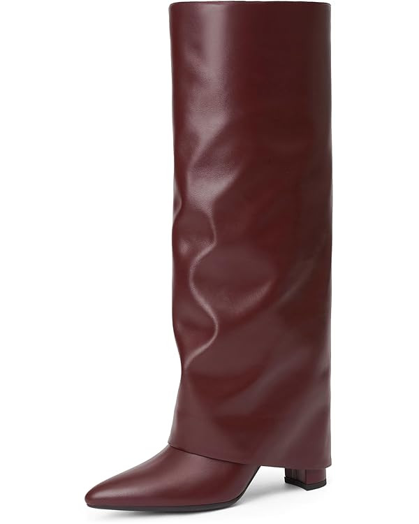 Modatope Knee High Boots Women Fold Over Knee High Boots Chunky High Heels Long Boots Zipper Poin... | Amazon (US)