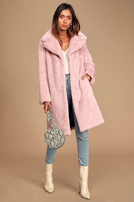 Grand Ambition Light Pink Faux Fur Long Coat | Lulus