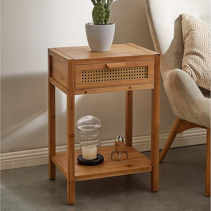COZAYH Modern Minimalism Nightstand End Table Side Table with Woven Pattern Drawer and Shelf Stor... | Amazon (US)