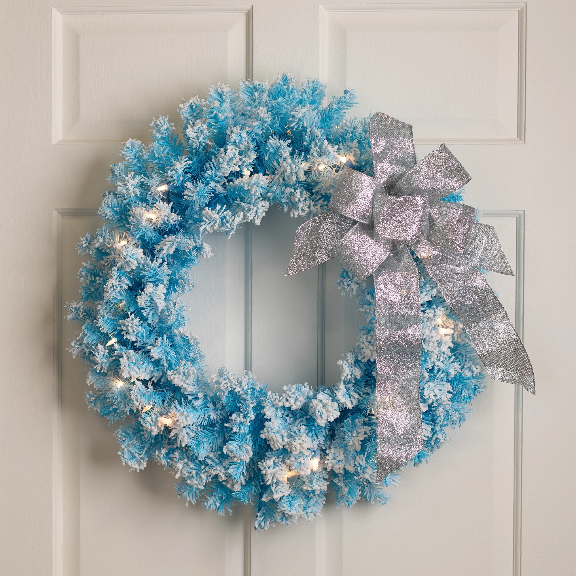 Northlight Pre-Lit Flocked Pine Artificial  Christmas Wreath - 24" - Sky Blue - Clear Lights | Walmart (US)