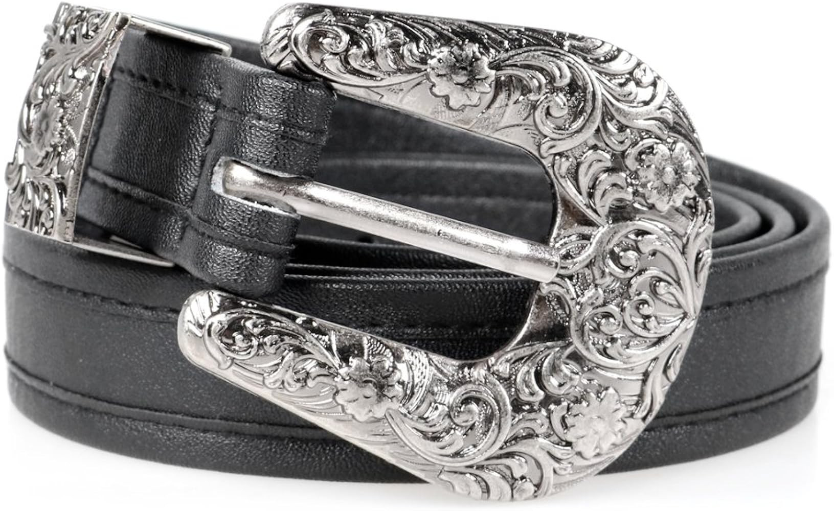 Women's Boho Metal Western Double Buckle Belt Sliver | Amazon (US)