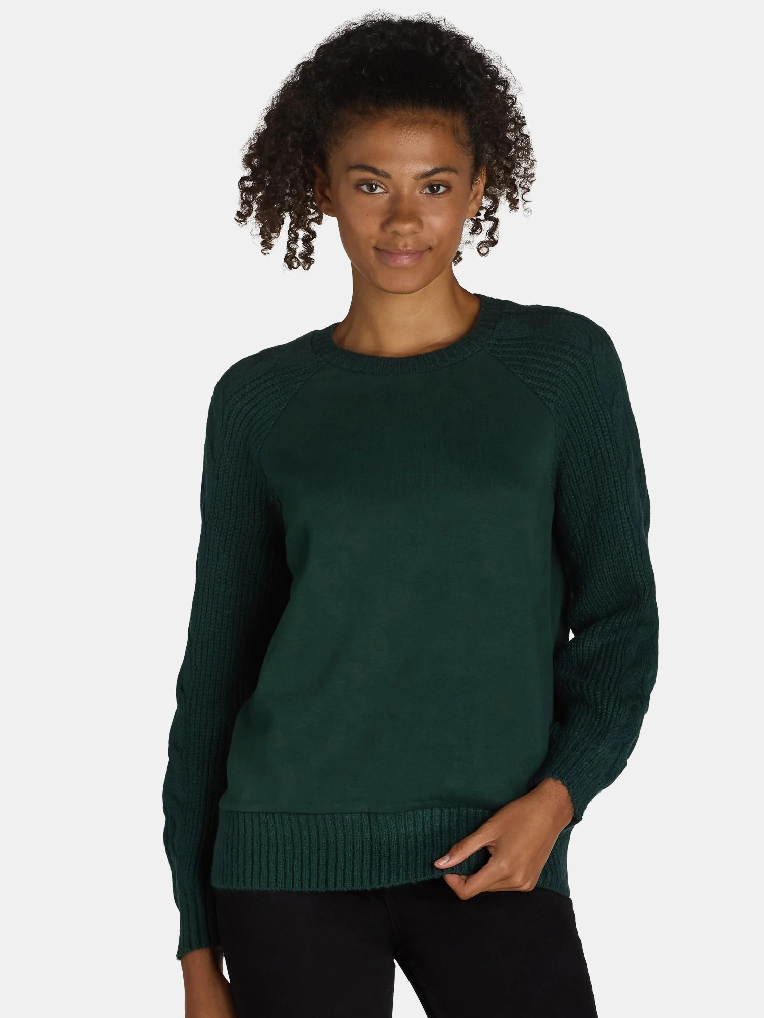 Time and Tru Women's Mixed Media Crewneck Sweatshirt, Sizes S-XXXL | Walmart (US)