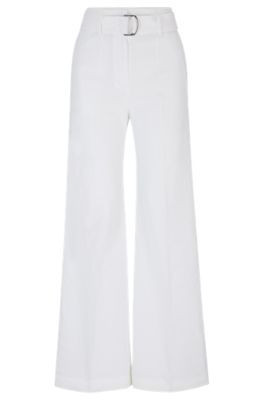 Relaxed-fit trousers in a linen blend- White Women's Formal Pants size 12 | Hugo Boss (US)