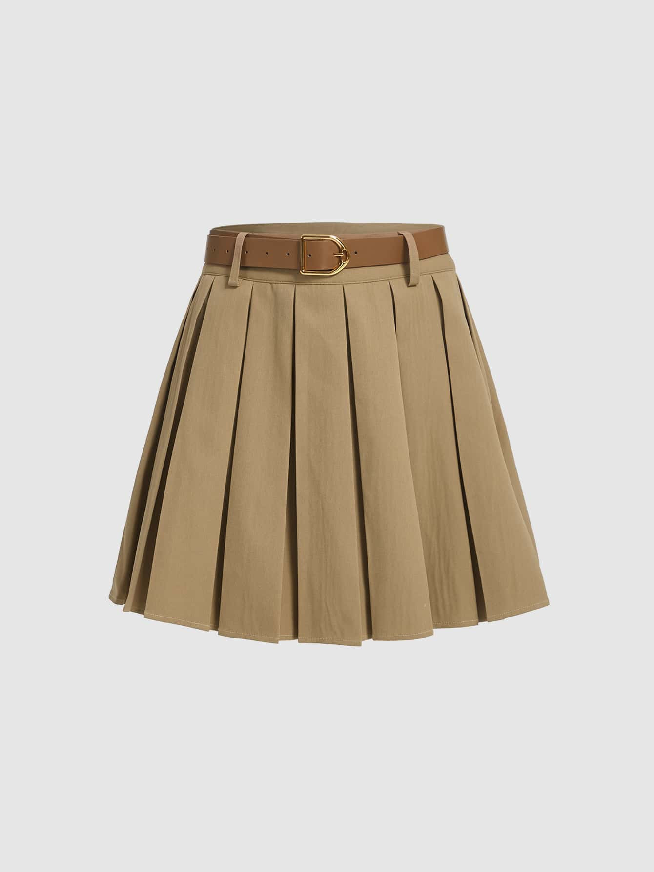 SHEIN MOD Solid Pleated Belted Skirt | SHEIN