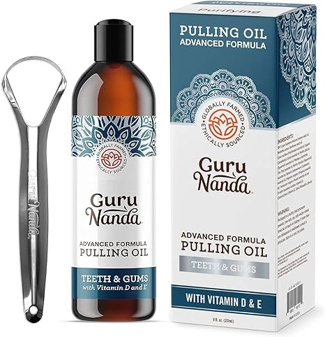 GuruNanda Advanced Oil Pulling with Tongue Scraper - Natural Alcohol-Free Mouthwash with Coconut ... | Amazon (US)