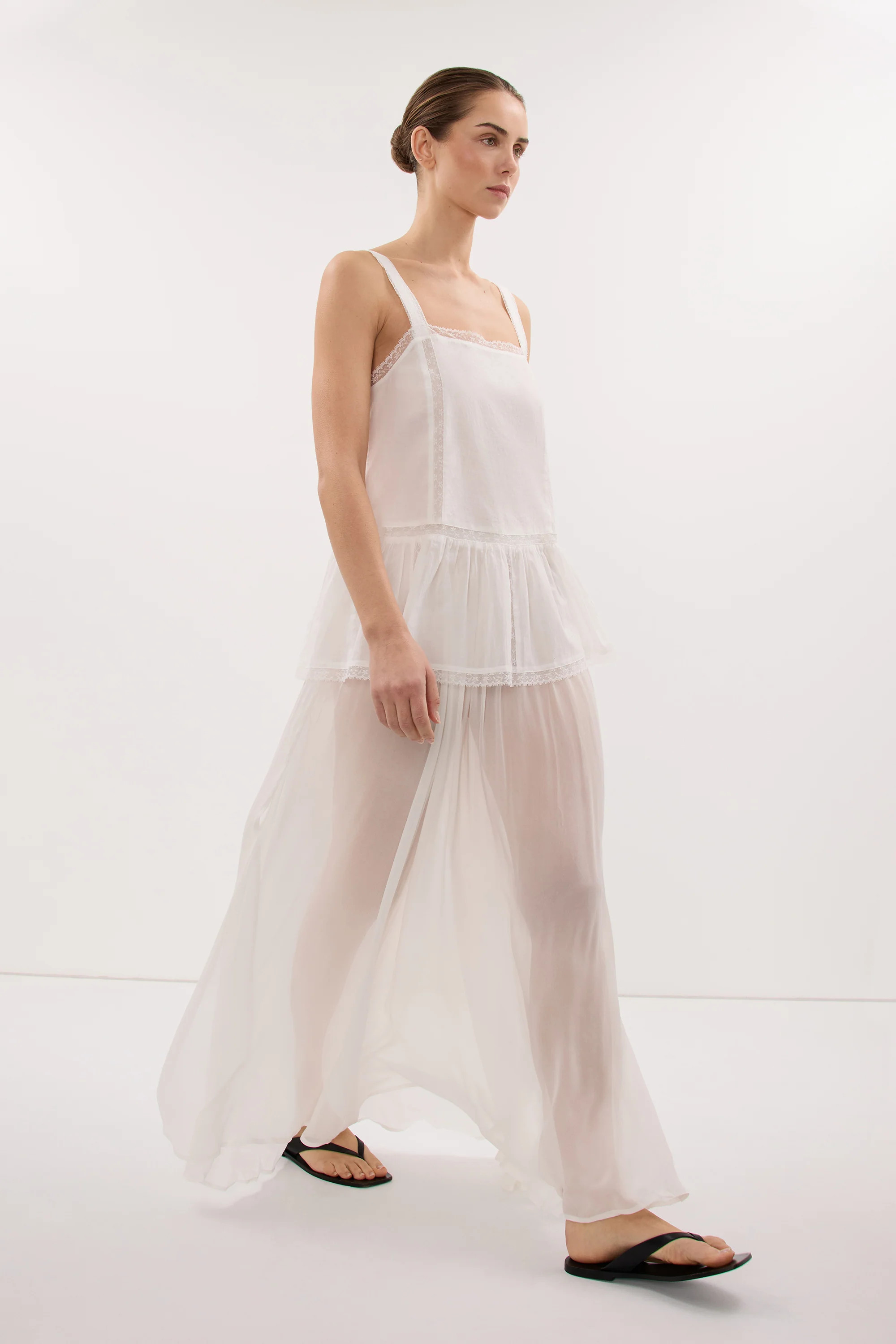 CORALIE OFF WHITE SHEER MIDI SKIRT | DISSH