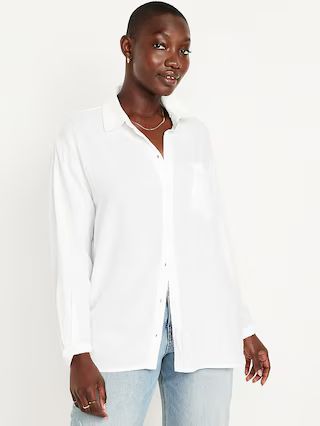 Linen-Blend Button-Down Boyfriend Shirt | Old Navy (US)