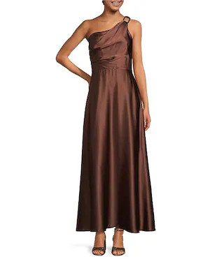 Alex Marie Camila Stretch Satin Asymmetrical One Shoulder Metal Loop Strap A-Line Maxi Dress | Di... | Dillard's