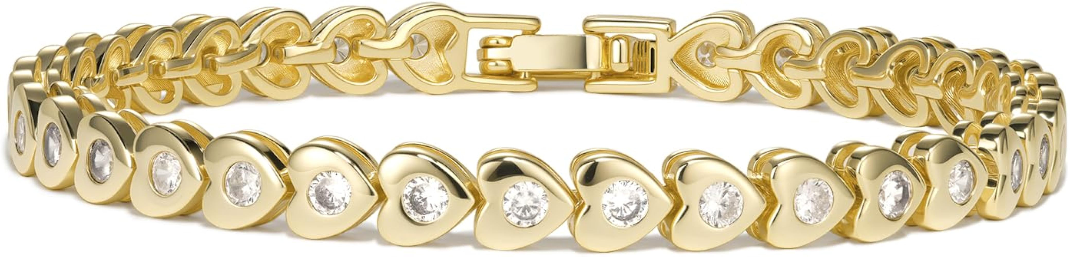 14K Gold Bracelets for Women - Simulated Diamonds Gold Bracelet, Cubic Zirconia Stones Baguette R... | Amazon (US)