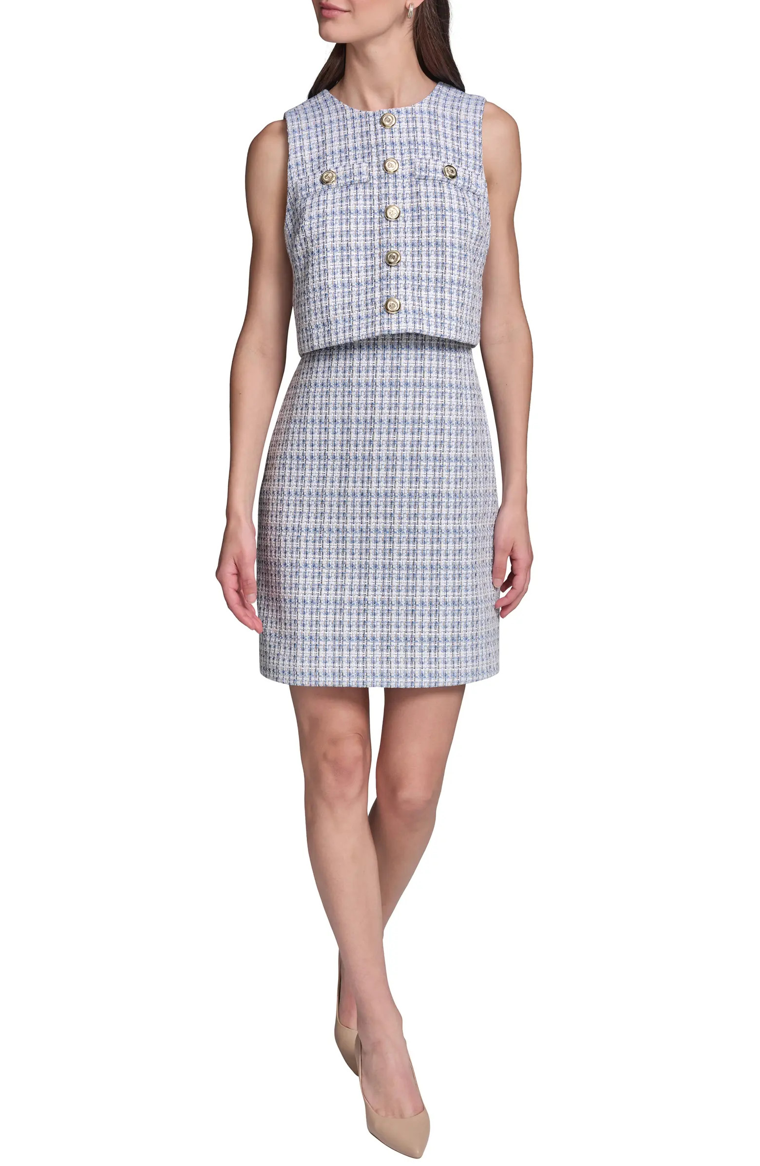 KARL LAGERFELD Sleeveless Tweed Popover Dress | Nordstrom | Nordstrom