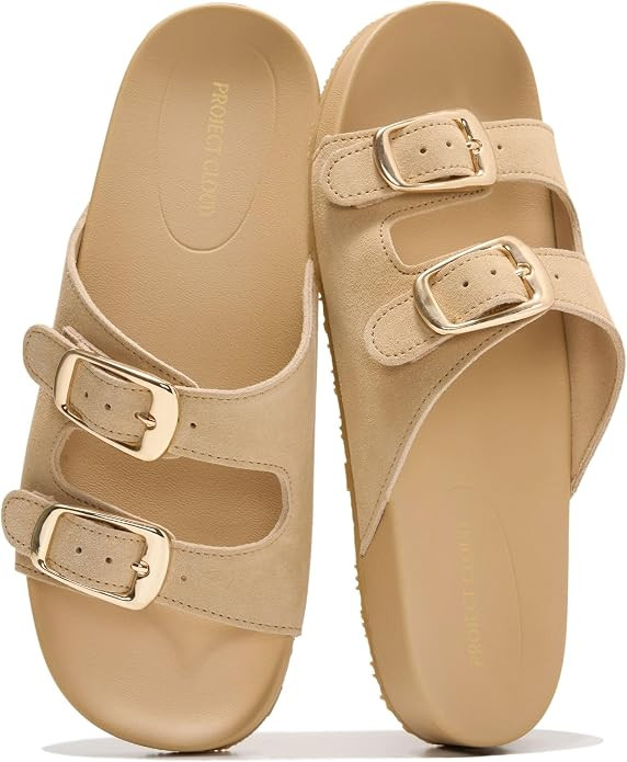 Project Cloud 100% Genuine Leather Womens Sandals Comfortable Plush & Soft Insole Sandals Women -... | Amazon (US)
