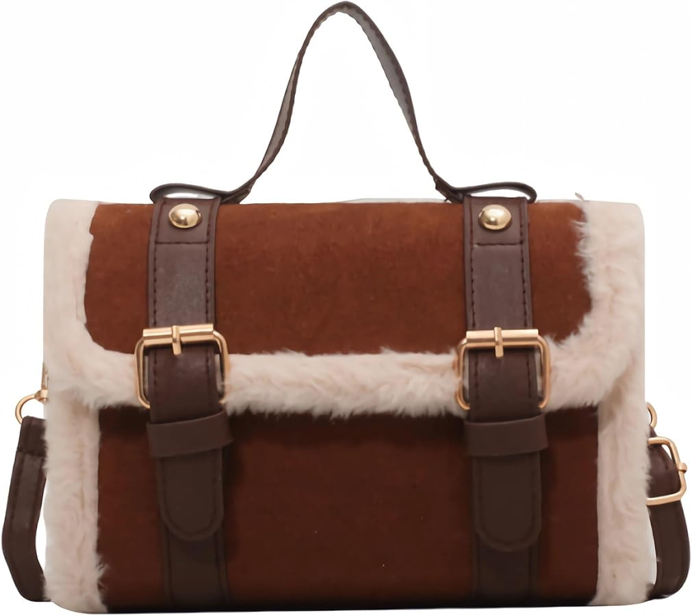 brown faux suede crossbody handbags bag, small fall winter fashion crossbody purse for women, she... | Amazon (US)