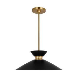 Heath 1-Light Burnished Brass Modern Mid-Century Indoor Dimmable Pendant with Midnight Black Stee... | The Home Depot