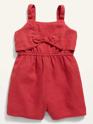 Sleeveless Linen-Blend Bow-Tie Front Romper for Toddler Girls | Old Navy (US)