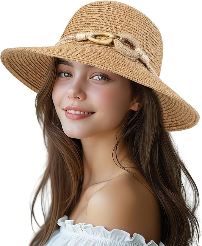 Beach Sun Straw Hats for Women, UPF 50+ UV Sun Protection Wide Brim Summer Straw Hat Foldable Pac... | Amazon (US)