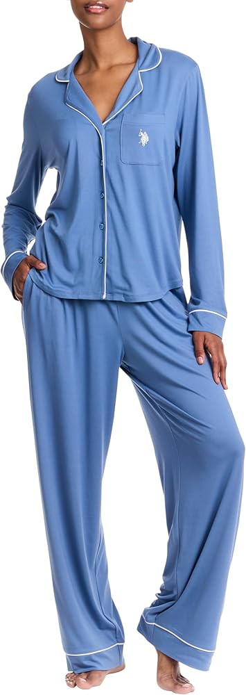 Womens Pajama Set Long Sleeve Button Up Top and Pajama Pants | Amazon (US)