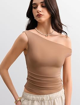 Off The Shoulder Tops for Women Sleeveless Going Out Asymmetrical Ruched Crop Tank Tops Y2K Summe... | Amazon (US)