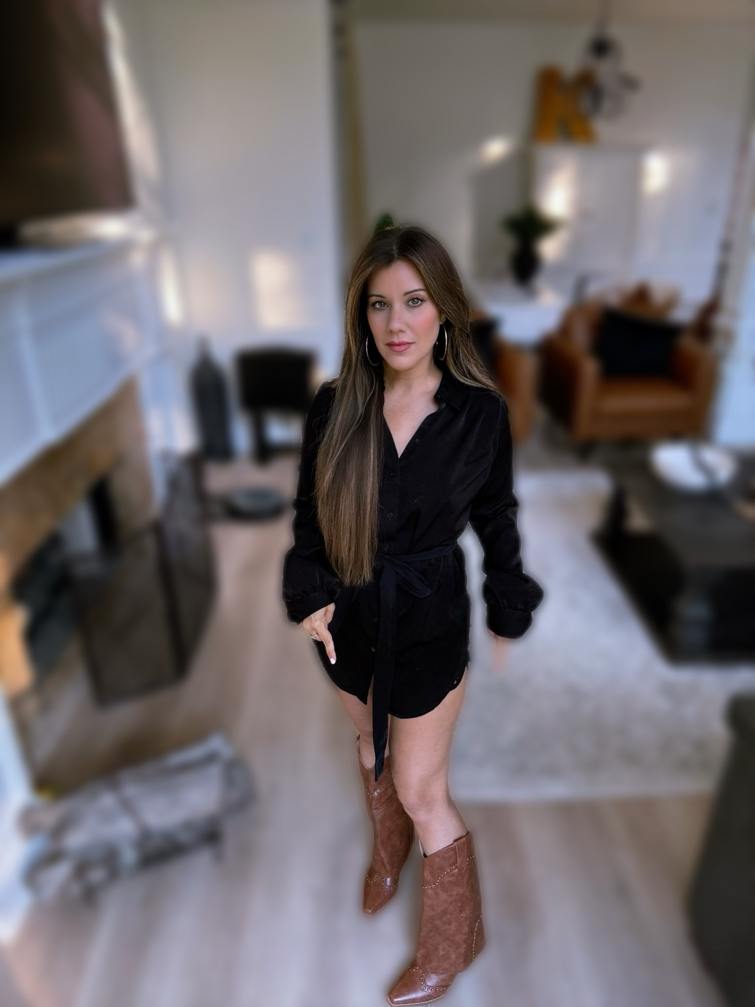 Stylish cowgirl boots with a black shirt dress  

#LTKShoeCrush #LTKParties #LTKSaleAlert