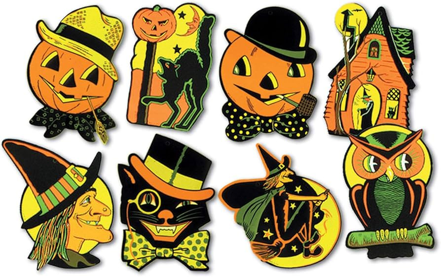 8 Vintage Retro Styled Halloween Decorations Die-Cut Cutouts Replacement for OEM BEISTLE Repro | Amazon (US)