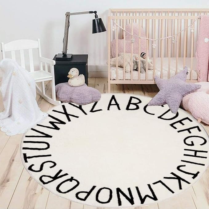 HEBE 4ft Round Kids ABC Rug Alphabet Nursery Rug for Bedroom Playroom Non Slip Educational Playma... | Amazon (US)