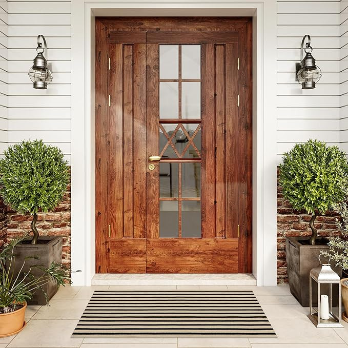 LEEVAN Door Mat Outside Entrance Washable Welcome Mat Black and White Outdoor Rug Farmhouse Front... | Amazon (US)