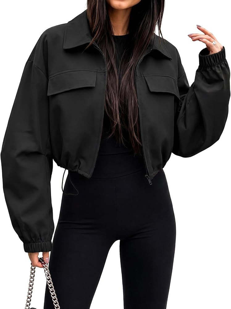 EXLURA Women Overiszed Cropped Bomber Jackets Spring Fall Short Trench Coat | Amazon (US)