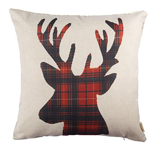 Fjfz Christmas Winter Deer, Scottish Buffalo Plaid Cotton Linen Home Decorative Throw Pillow Case Cu | Amazon (US)