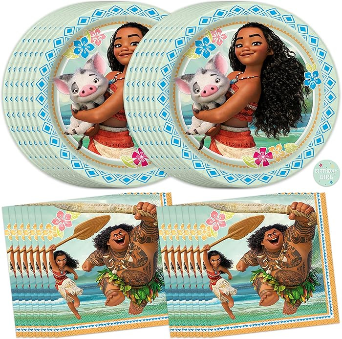 Moana Birthday Decorations | Moana Plates and Napkins for Party | Serves 16 Guests | Officially L... | Amazon (US)