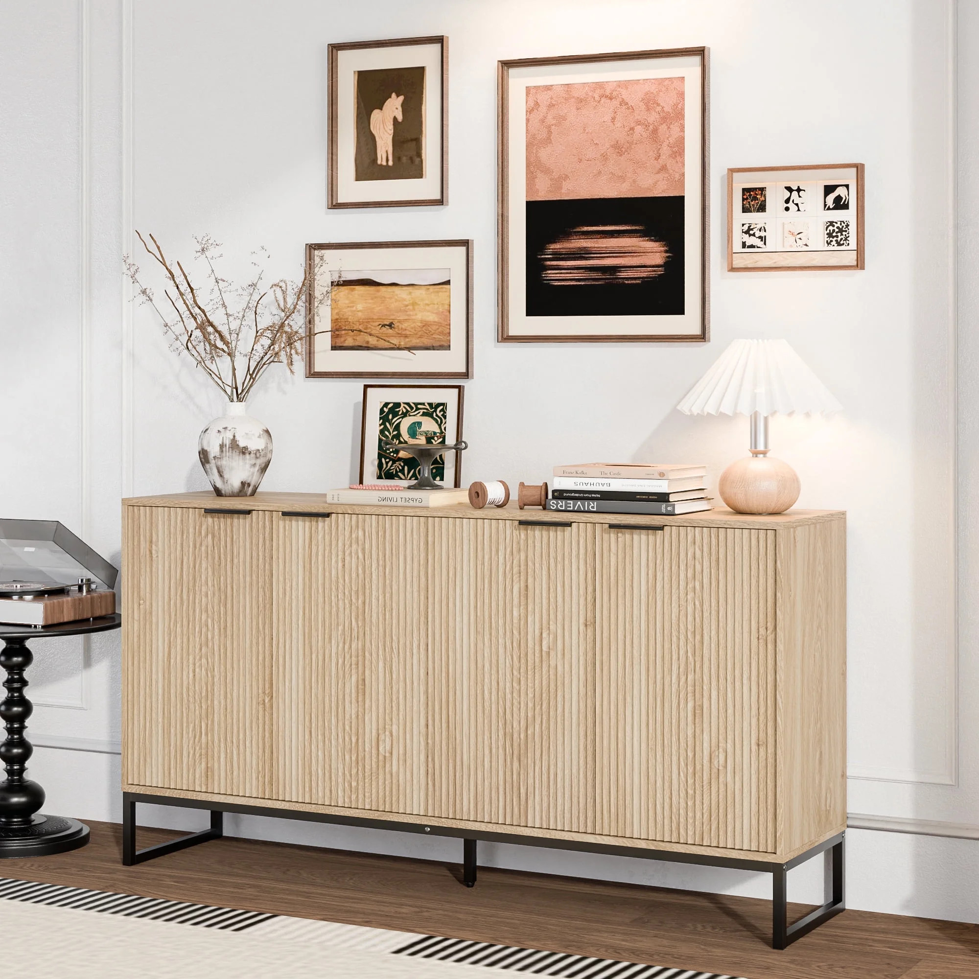 Fluted Accent Cabinet, Sideboard Storage Cabinet with Adjustable Shelves, Wooden Fluted Cabinet f... | Walmart (US)