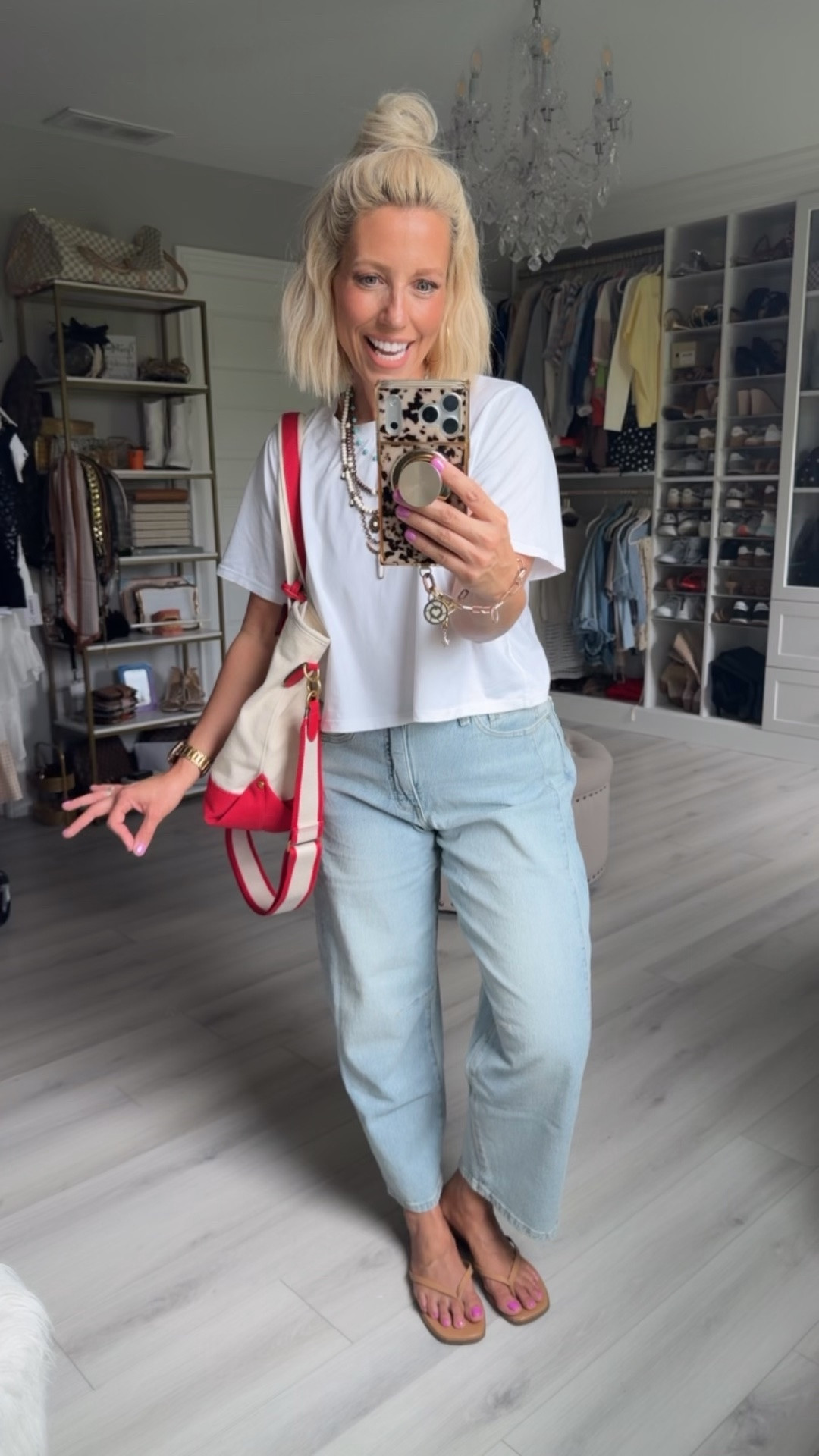 These jeans are sooooo good!!! 
⬇️⬇️⬇️
Jeans size 4 (run roomy and have stretch so could have sized down)
Tee medium 
Sandals TTS

#LTKSaleAlert #LTKSeasonal #LTKOver40
