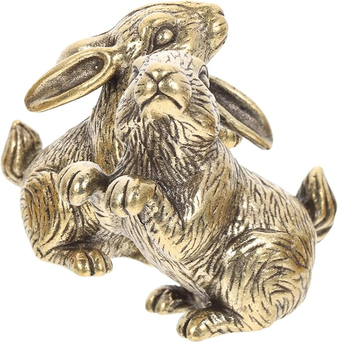 Angoily Brass Rabbit Figurine Vintage Small Rabbit Statue 2023 Zodiac Animal Figure Ornament for ... | Amazon (US)