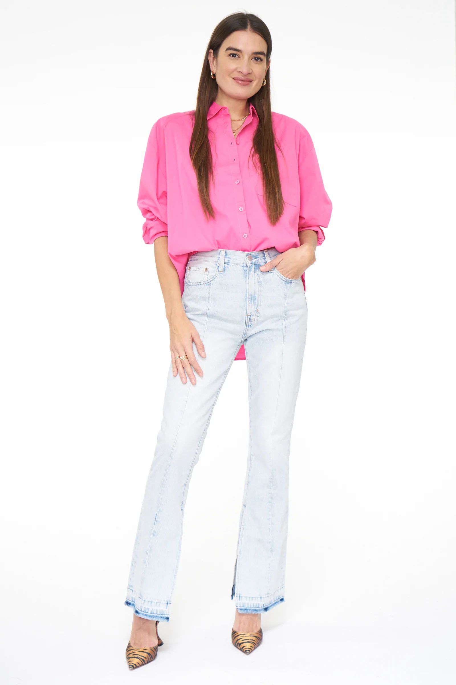 Sloane Oversized Button Down Shirt - Bright Pink | Pistola Denim