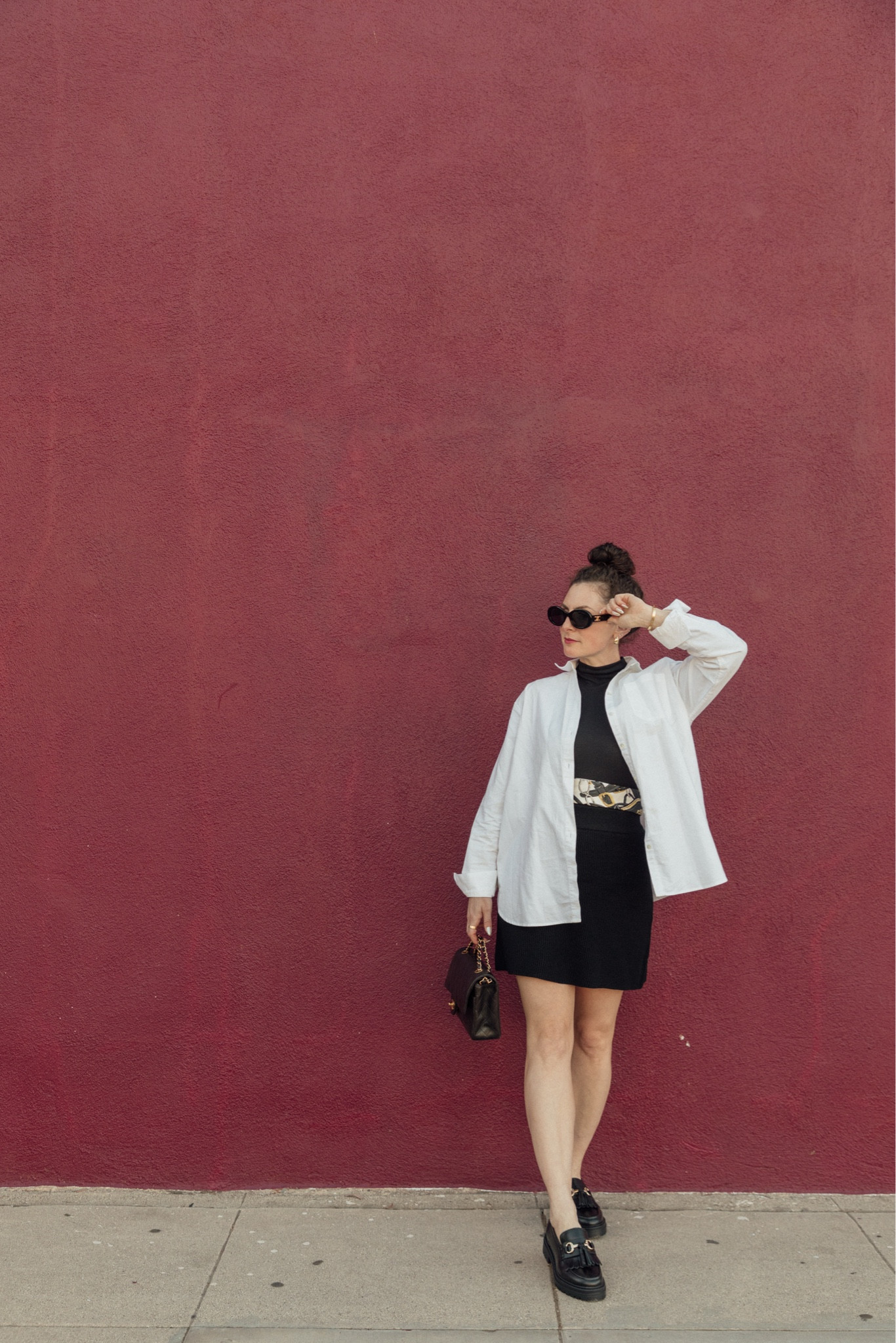 My fave oversized white button-down layered over a skirt and top, and styled with a scarf ❤️. Obsessed with these platform loafers!

#LTKShoeCrush #LTKWorkwear #LTKSeasonal